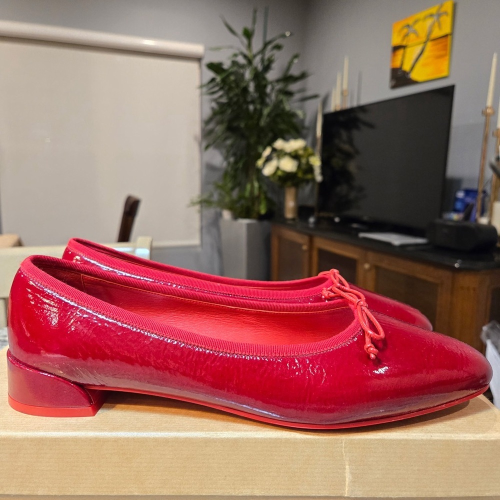 NEW Christian Louboutin Sweetie Jane Shiny Red Flats Size 40 - Picture 5 of 11